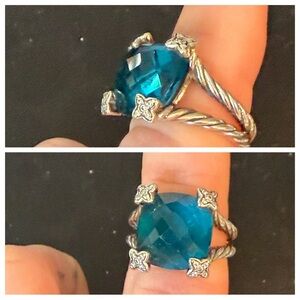 David Yurman Chatelaine Ring 11mm Hampton Blue Topaz w/ Diamonds
